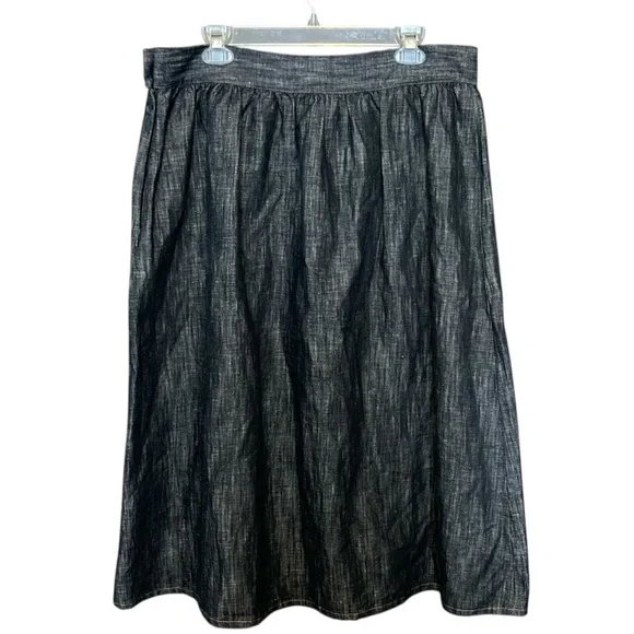 Marks & Spencer Black Denim Midi Skirt | Gathered Waist | Cotton & Linen Blend - Picture 10 of 10